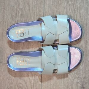 Mavette cream and metallic purple sandals size 37, approx 6.5 us